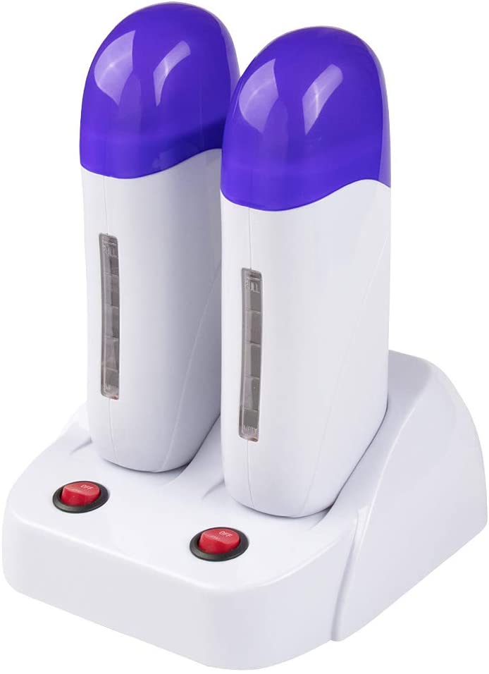 Calentador de Cera Tibia Roll-on Kit de Depilación Estética Fundidor Doble Rollones