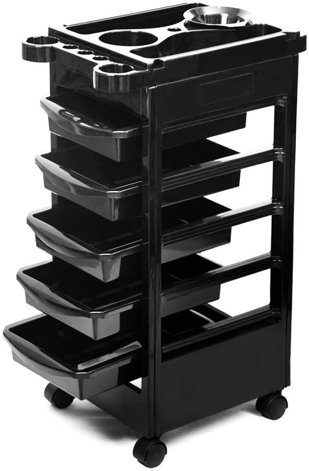 Carro de peluqueria barberia con rueda 5 cajon negro C1