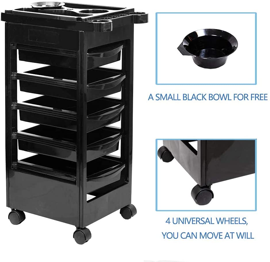 Carro de peluqueria barberia con rueda 5 cajon negro C1 - Imagen 3