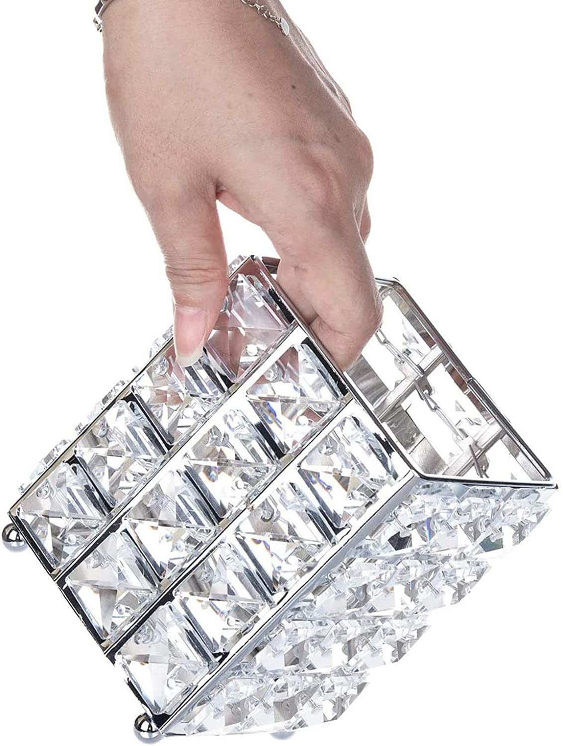 Soporte para Brochas Maquillaje, Organizador Brochas Maquillaje, Metal + Cristal Elegante Lujo Soporte Brochas Maquillaje para Delineadores Labios, Delineadores Ojos, Almohadillas Maquillaje (PLATEADO) - Imagen 4