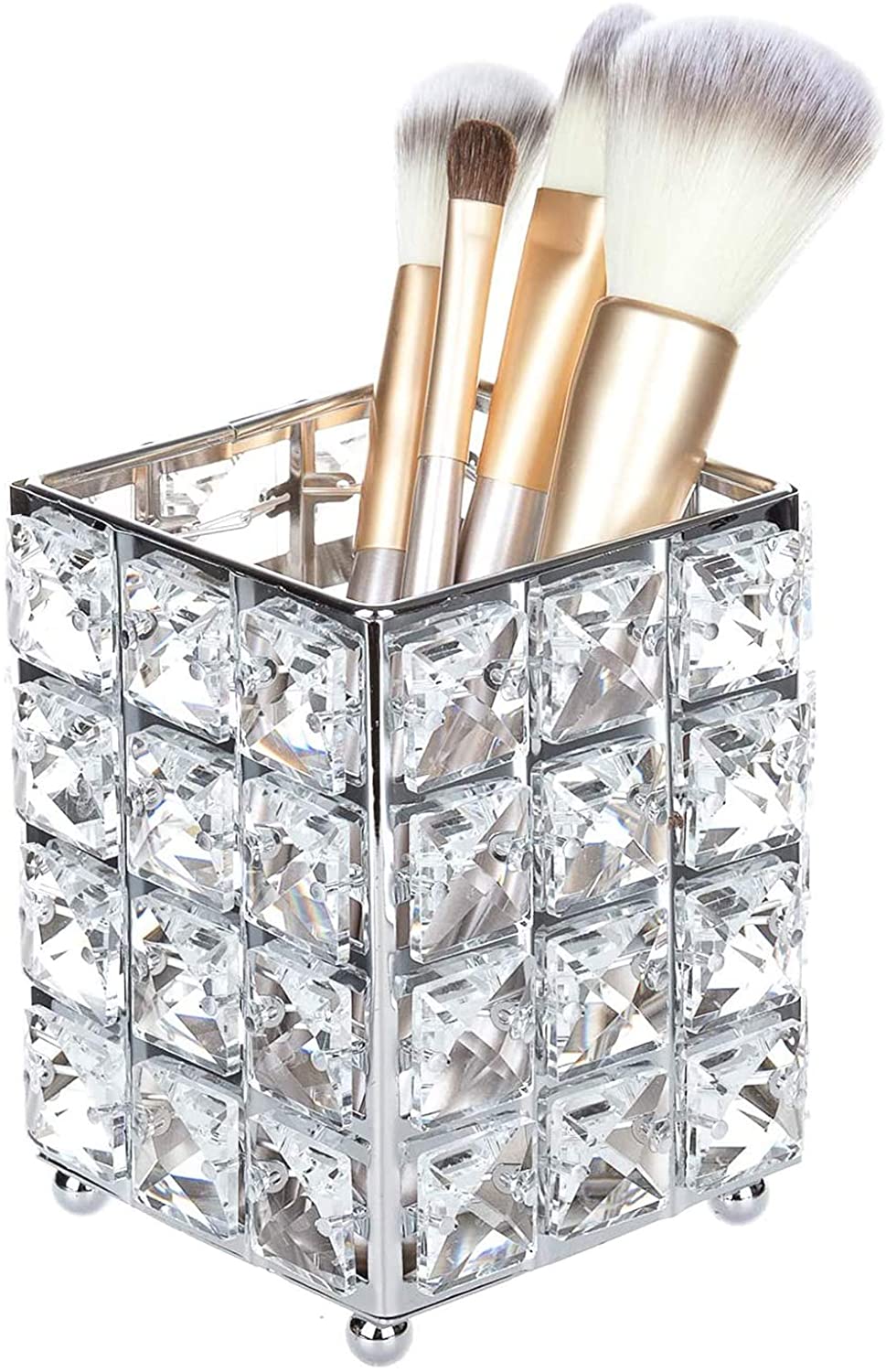 Soporte para Brochas Maquillaje, Organizador Brochas Maquillaje, Metal + Cristal Elegante Lujo Soporte Brochas Maquillaje para Delineadores Labios, Delineadores Ojos, Almohadillas Maquillaje (PLATEADO) - Imagen 2