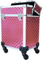 Maletín de Maquillaje Profesional 4 ruedas, Organizador de Cosméticos Multiuso, Estuche de Maquillaje, Rosa (Cuadro)