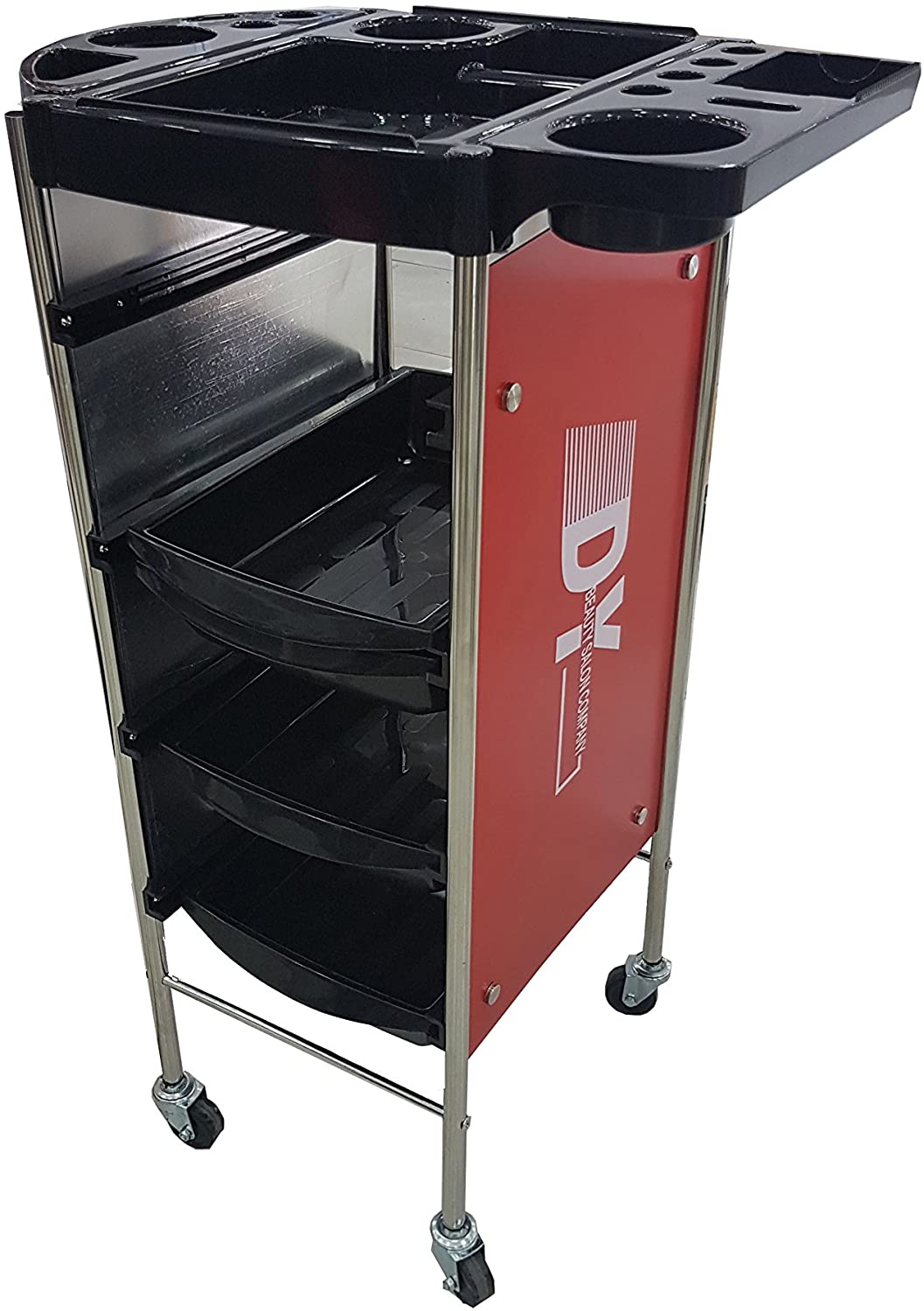 Carros de Peluqueria con Ruedas Profesional para Peluquería, Barbería, Perfumería, Cosméticos, Tienda de Tatuaje, Manicura y Pedicura ROJO