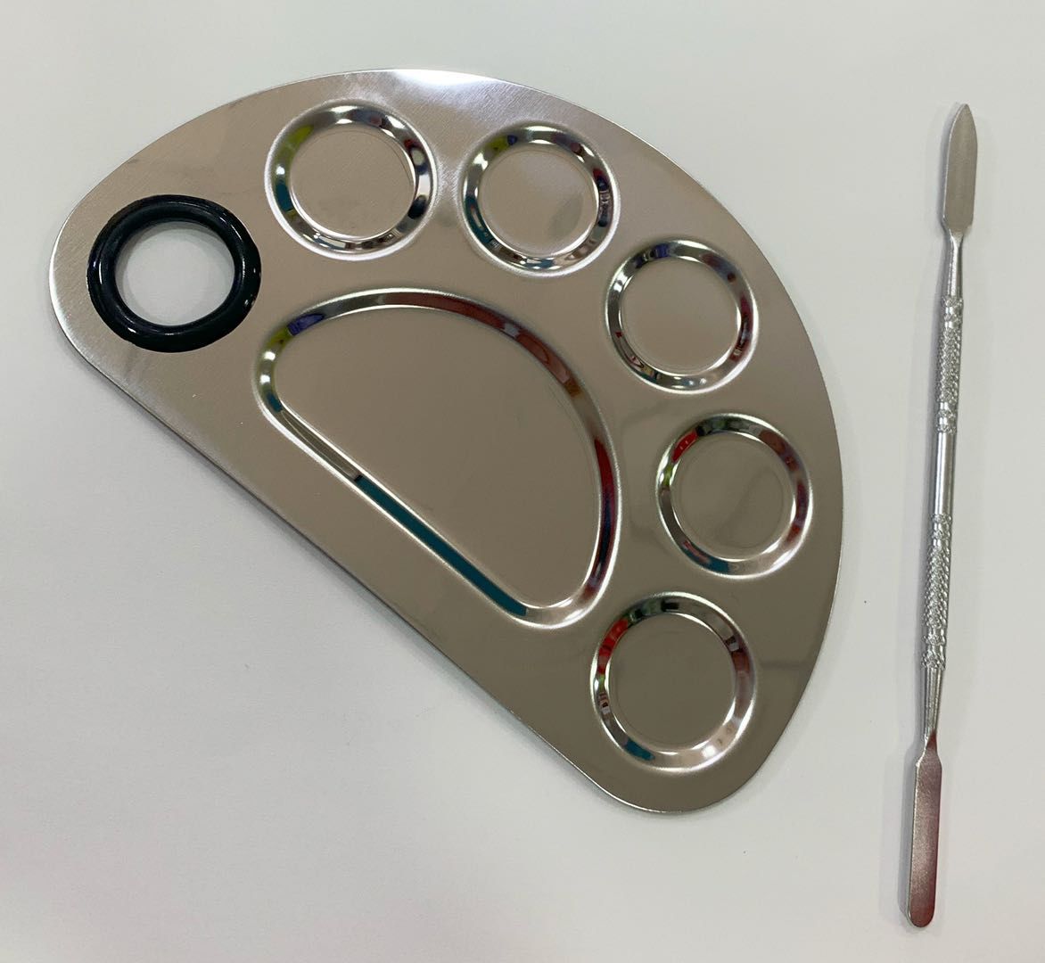 KIT PALETA DE COLORES Y ESPATULA DE METAL MEDIA LUNA PARA PINTURAS