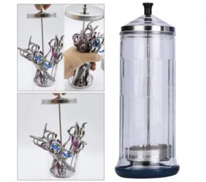 Bote de vidrio esterilizador desinfectante para tijeras de peluqueros Alto