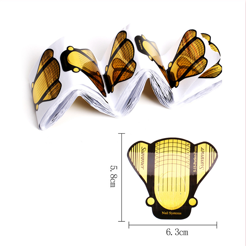 500 moldes de uñas en forma de mariposa autoadhesivos dorado