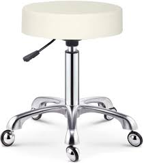 Taburete Ajustable en Altura, Taburete Giratorio con Ruedas, Taburete de Cuero sintético, Ajustable, Negro - Imagen 5