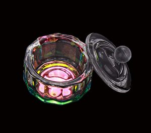 Vasito cristal con tapa para porcelana acrílico de uñas colorín mediano
