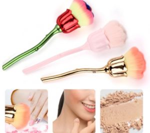 Brocha de polvo maquillaje flor rosa