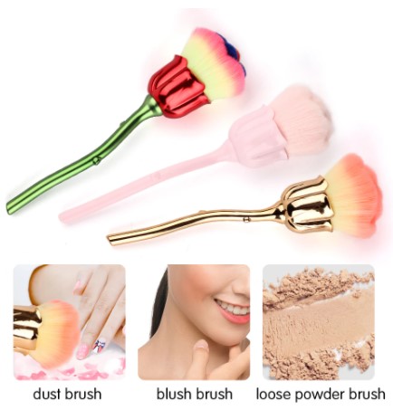 Brocha de polvo maquillaje flor rosa