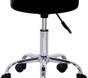 Taburete Ajustable en Altura, Taburete Giratorio con Ruedas, Taburete de Cuero sintético, Ajustable, Negro