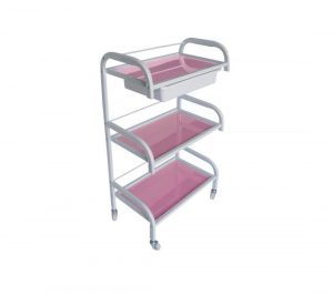 CARRO ESTÉTICA CRISTAL CON CAJON METÁLICO ROSA