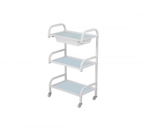 CARRO ESTÉTICA CRISTAL CON CAJON METÁLICO TRANSPARENTE