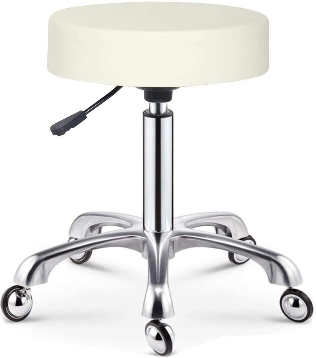 Taburete Ajustable en Altura, Taburete Giratorio con Ruedas, Taburete de Cuero sintético, Ajustable, Negro - Imagen 3